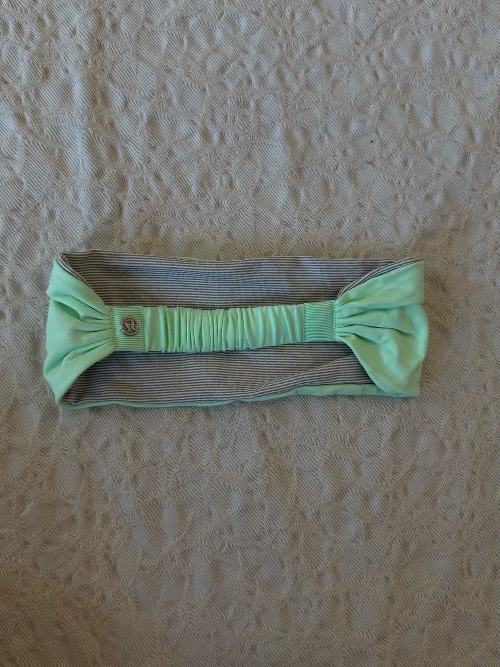 lululemon athletica Mint Green and Gray Striped Twist Headband